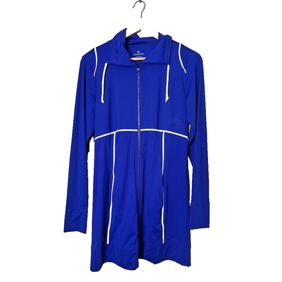 Athleta Long Jacket Womens Blue Medium Spinnaker Sun Zip 50+UPF Beach Nautical - Picture 1 of 8
